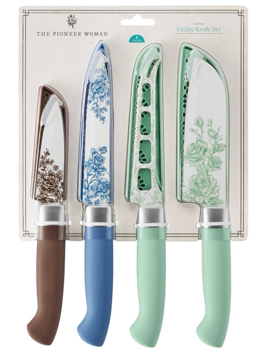 S•A•L•E🔥Pioneer Woman Agatha Multi-Colored Utility Knife Set w/ Sheaves